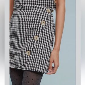 Anthropologie Black and White Houndstooth Mini Pencil Skirt